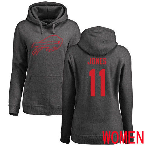 NFL Women Buffalo Bills #11 Zay Jones Ash One Color Pullover Hoodie Sweatshirt